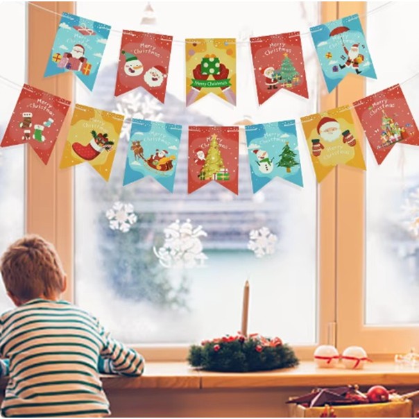 Decoratiune De Craciun, Tip Banner, 12 Piese, Pentru Usa Sau Perete, Sfoara Inclusa - vivimall.ro