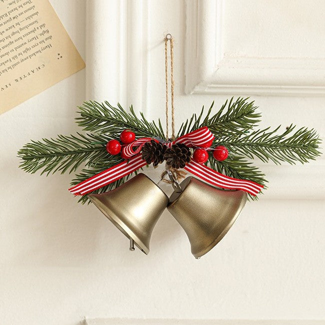 Decoratiune de Craciun pentru Brad, Flippy, Model 2 Clopotei de Craciun cu Crenguta de Brad, Decoratiune pentru Interior de Craciun, Albastru fier - vivimall.ro