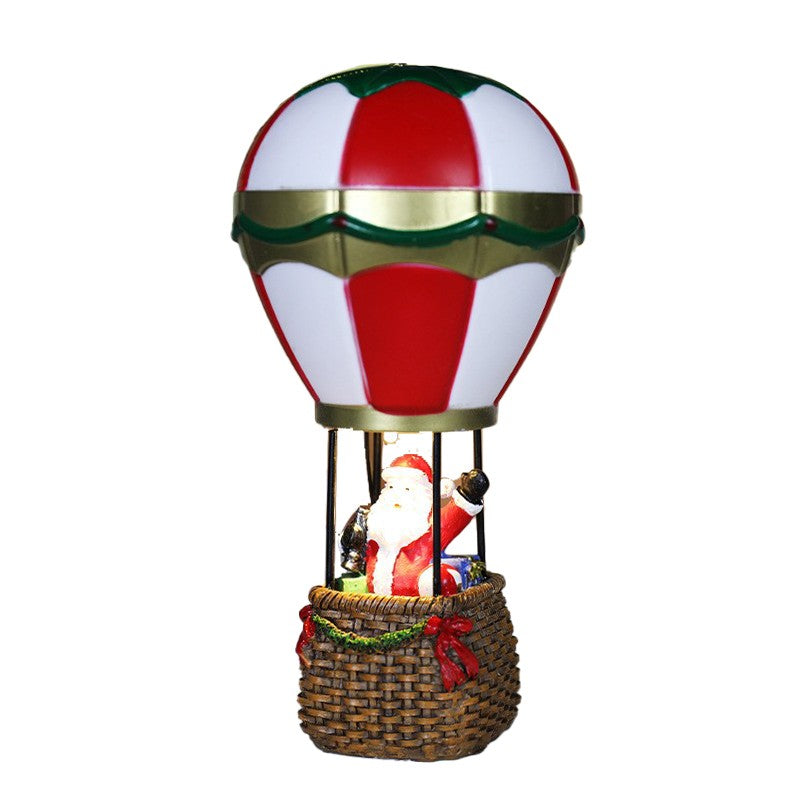 Decoratiune de Craciun tip Balon cu Aer Cald, Flippy, Balon cu Mos Craciun, din Rasina, Model Balon cu Aer Cald si Mos Craciun Iluminare LED, 17 x 5 x 5 cm, Gri Rosu