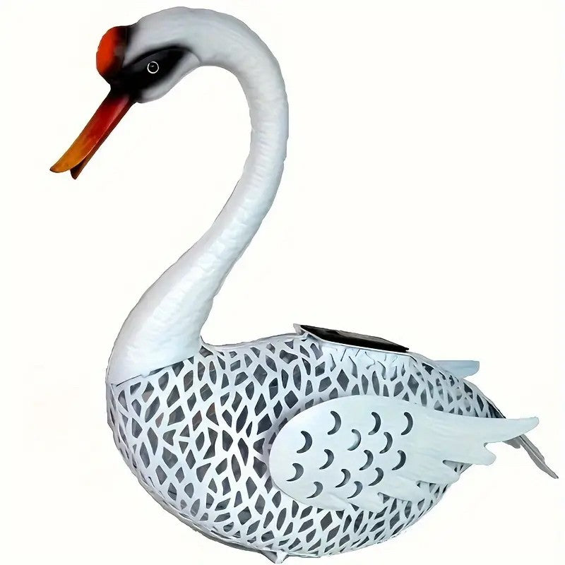 Decoratiune de Gradina cu Lampa solara, Flippy, Model Lebada, Iluminare Led si Incarcare Solara, 39.5 x 35.5 x 14 cm, din Fier, Alb - vivimall.ro