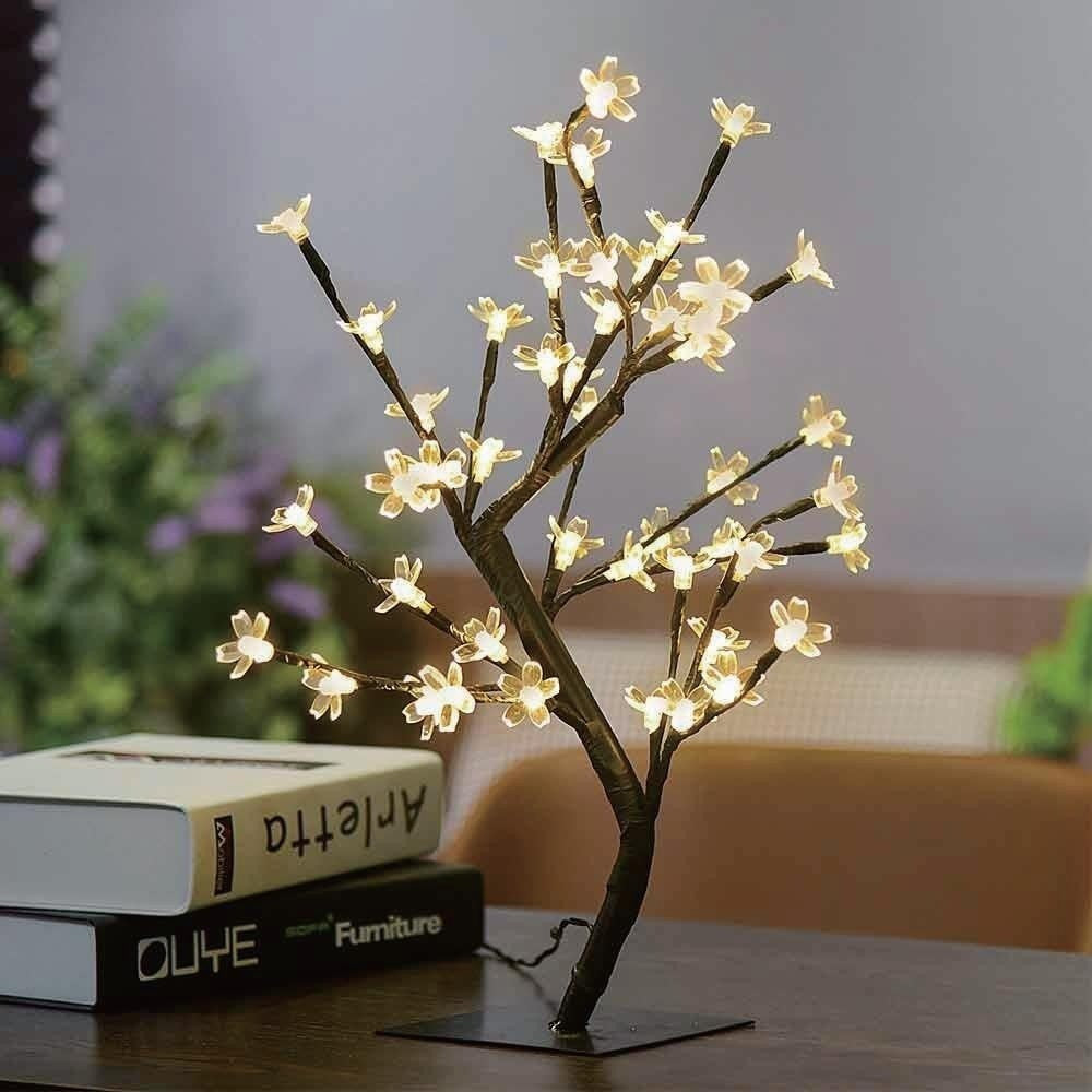 Decoratiune Luminoasa, Flippy, Crenguta, cu Baterii, 72 LED -uri, Flori, Alb Cald - vivimall.ro