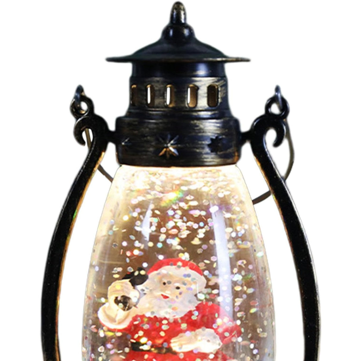 Decoratiune Luminoasa, Flippy, Felinar de Craciun, cu Lumina LED, Ornament Model Lampa cu Ulei Mos Craciun, cu Maner, 14x7x6 cm, Negru