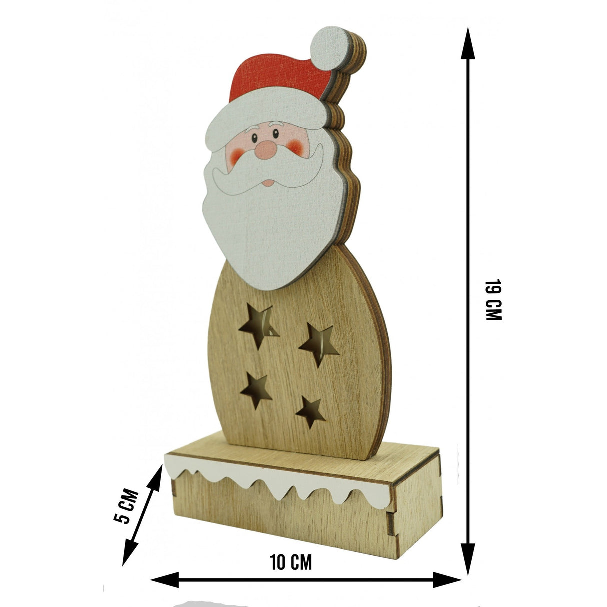 Decoratiune luminoasa, Flippy, Mos Craciun, maro, lungime: 10 cm, latime: 5 cm, inaltime: 19 cm, lemn, interior/exterior - vivimall.ro