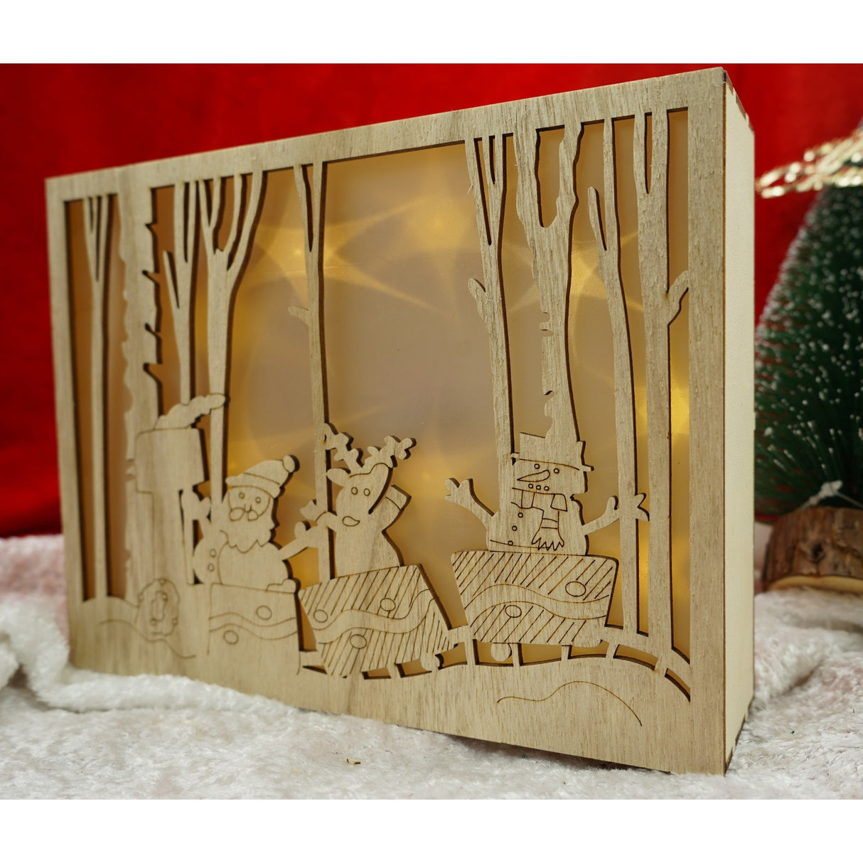 Decoratiune luminoasa, Flippy, Peisaj de iarna - Mos Craciun, maro, lungime: 21 cm, latime: 5 cm, inaltime: 16 cm, lemn, interior/exterior - vivimall.ro