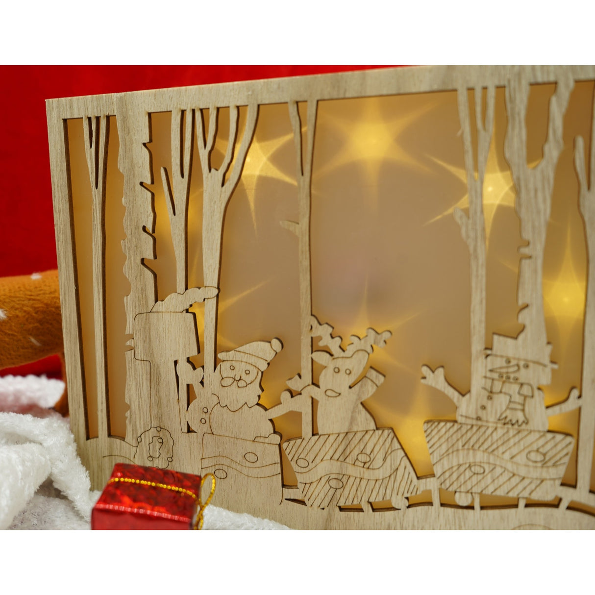 Decoratiune luminoasa, Flippy, Peisaj de iarna - Mos Craciun, maro, lungime: 21 cm, latime: 5 cm, inaltime: 16 cm, lemn, interior/exterior - vivimall.ro