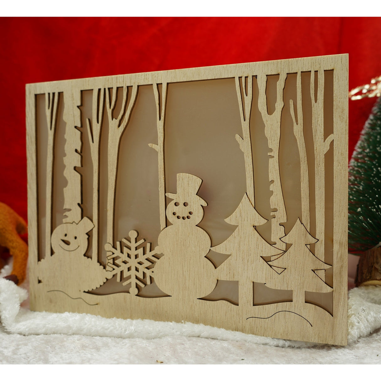 Decoratiune luminoasa, Flippy, Peisaj de iarna - Om de zapada, maro, lungime: 21 cm, latime: 5 cm, inaltime: 16 cm, lemn, interior/exterior - vivimall.ro