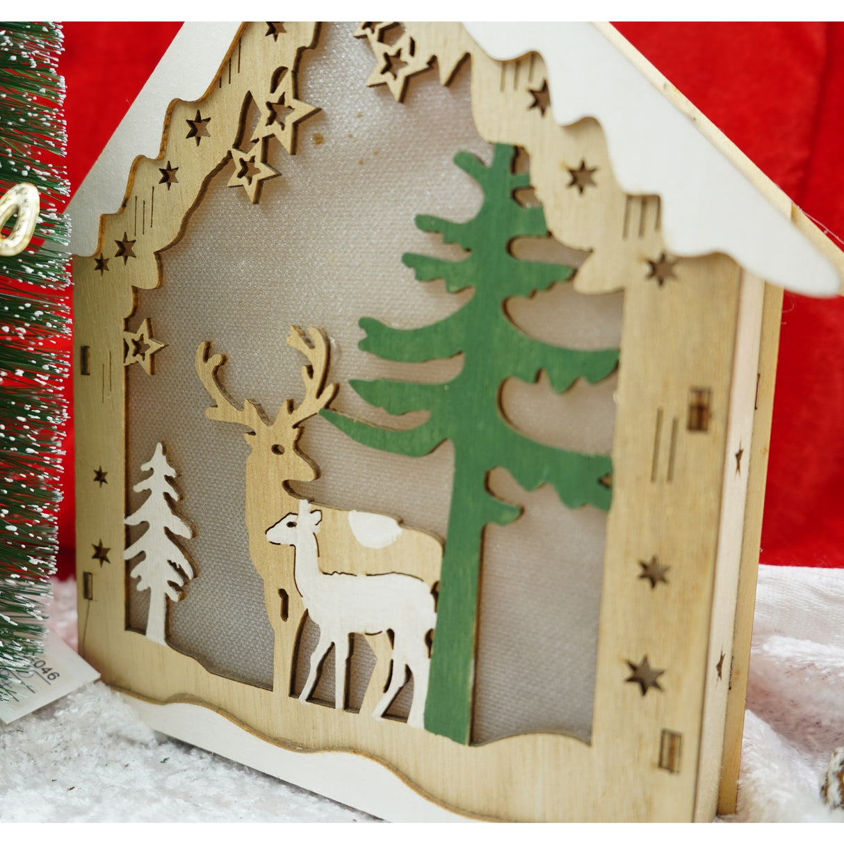 Decoratiune luminoasa, model de  Casa cu Reni, maro, lungime: 18 cm, latime: 5 cm, inaltime: 21 cm, lemn, interior/exterior - vivimall.ro