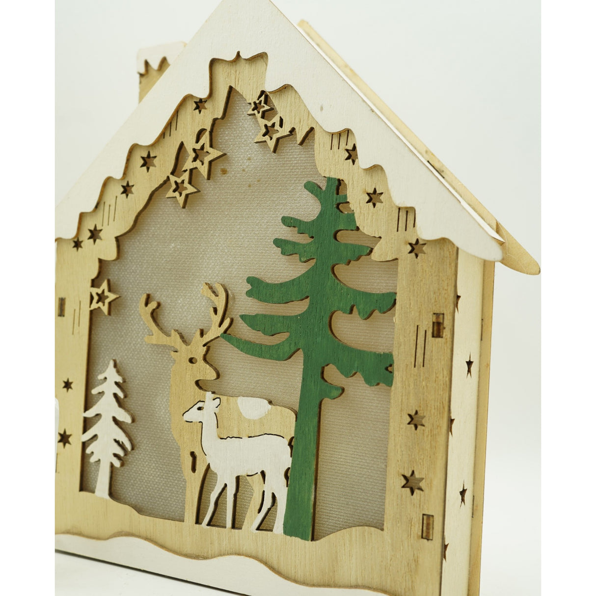 Decoratiune luminoasa, model de  Casa cu Reni, maro, lungime: 18 cm, latime: 5 cm, inaltime: 21 cm, lemn, interior/exterior - vivimall.ro