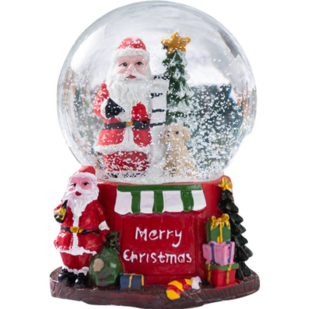 Decoratiune muzicala glob cu zapada, cu lumini si muzica, Mos Craciun, 9x12,5 cm, multicolor