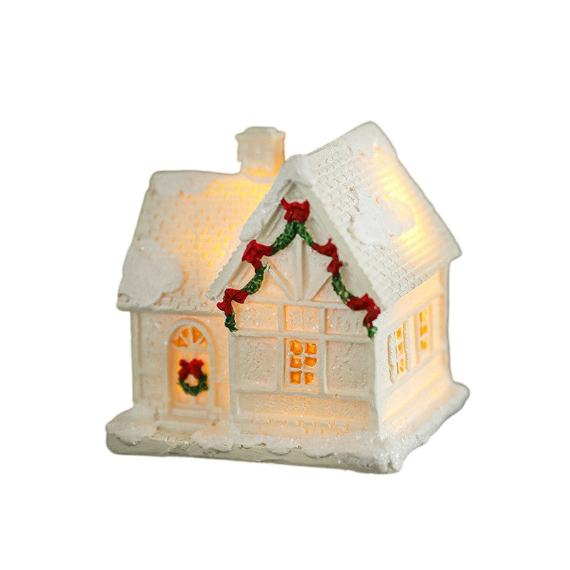 Decoratiune Ornament de Craciun, Flippy, Casuta de Craciun din Rasina, Model Casa Mica Iluminata din Interior, 5.8 x 5.5 x 4.5 cm, Alb - vivimall.ro