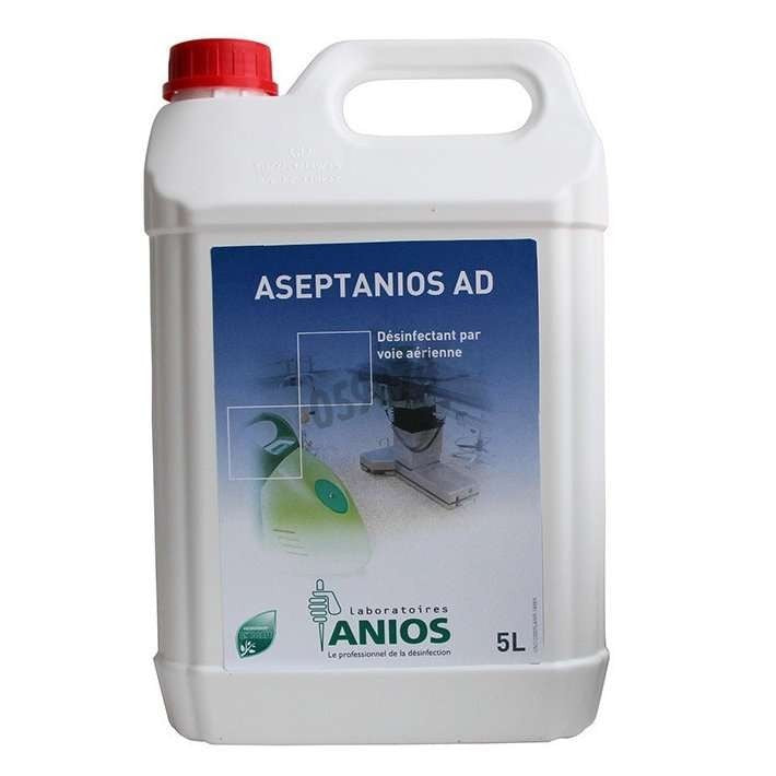 Flacon Aseptanios AD 5 litri dezinfectant profesional suprafețe medicale, vedere laterală
