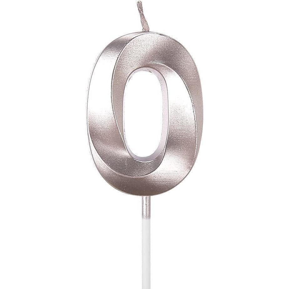 Lumanare Cifra 0, Flippy, Model Diamond, 5 x 3.4 cm, Argintiu - vivimall.ro