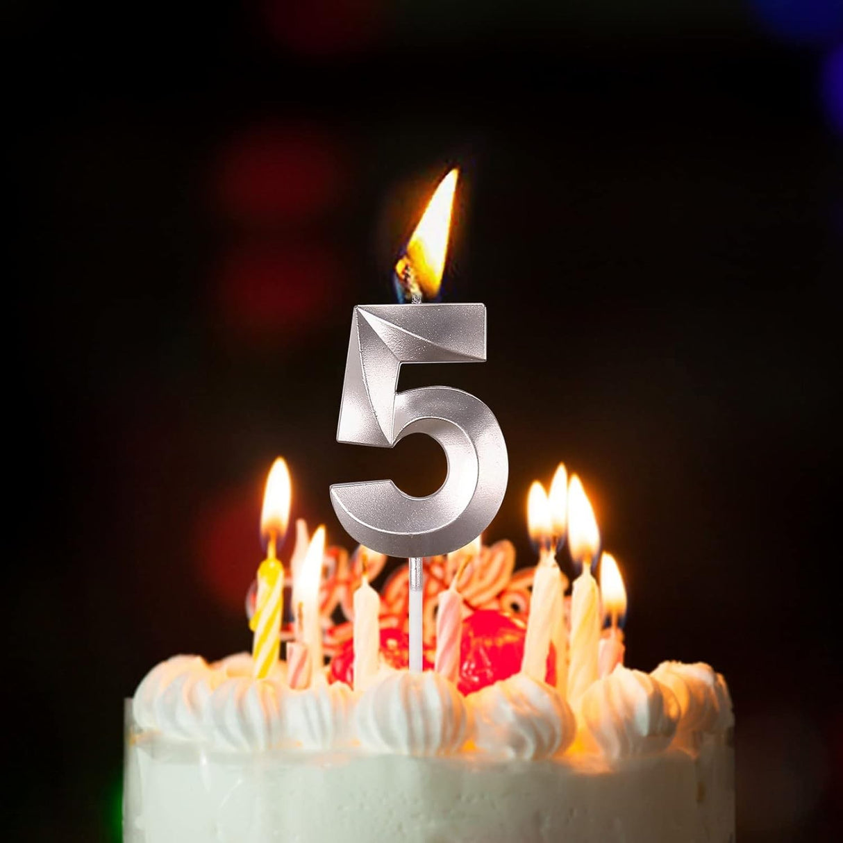 Lumanare Cifra 5, Flippy, Model Diamond, 5 x 3.4 cm, Argintiu - vivimall.ro