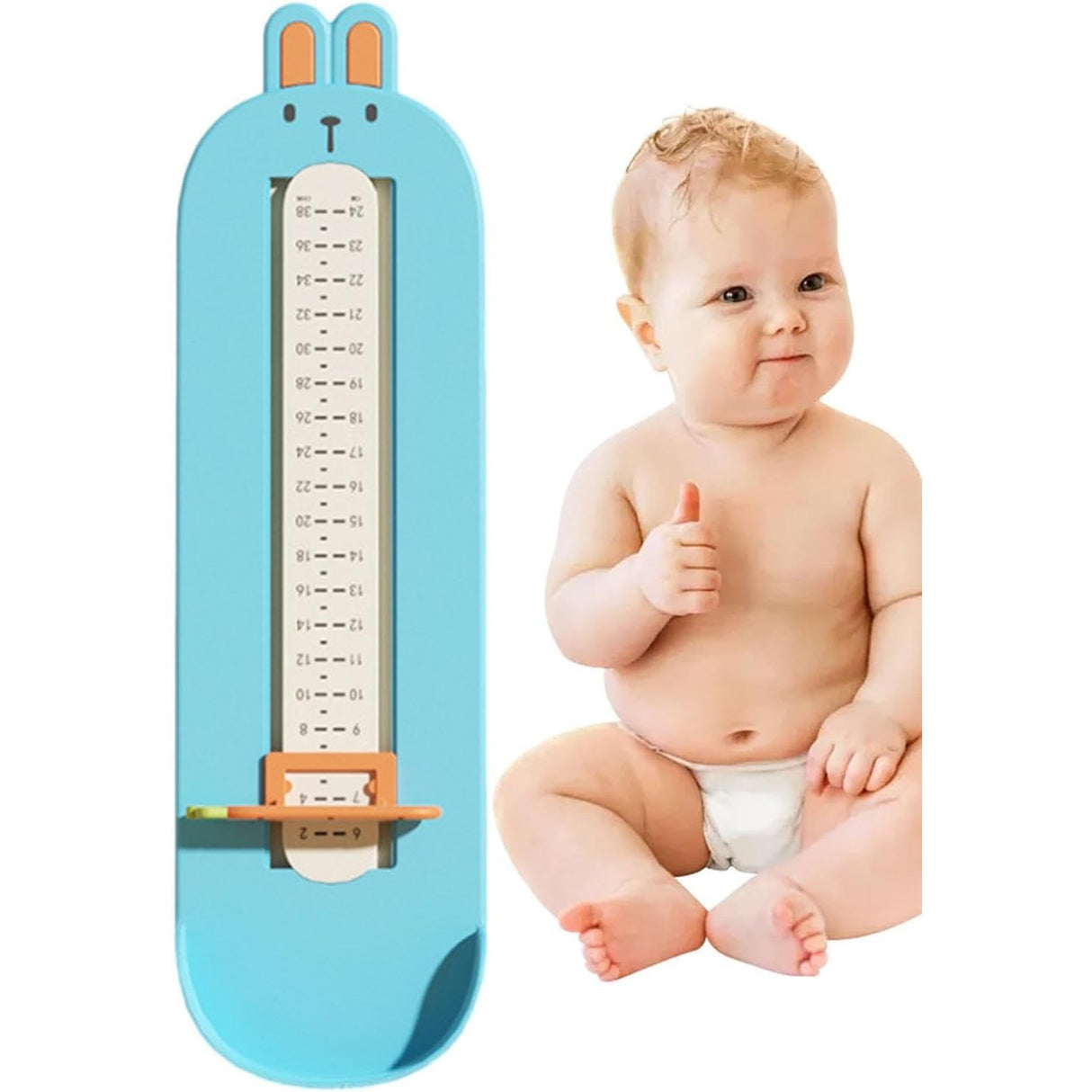 Dispozitiv de Masurat Talpa Piciorului pentru Bebelusi, Vivimall, 6-24, Model Iepuras, Albastru