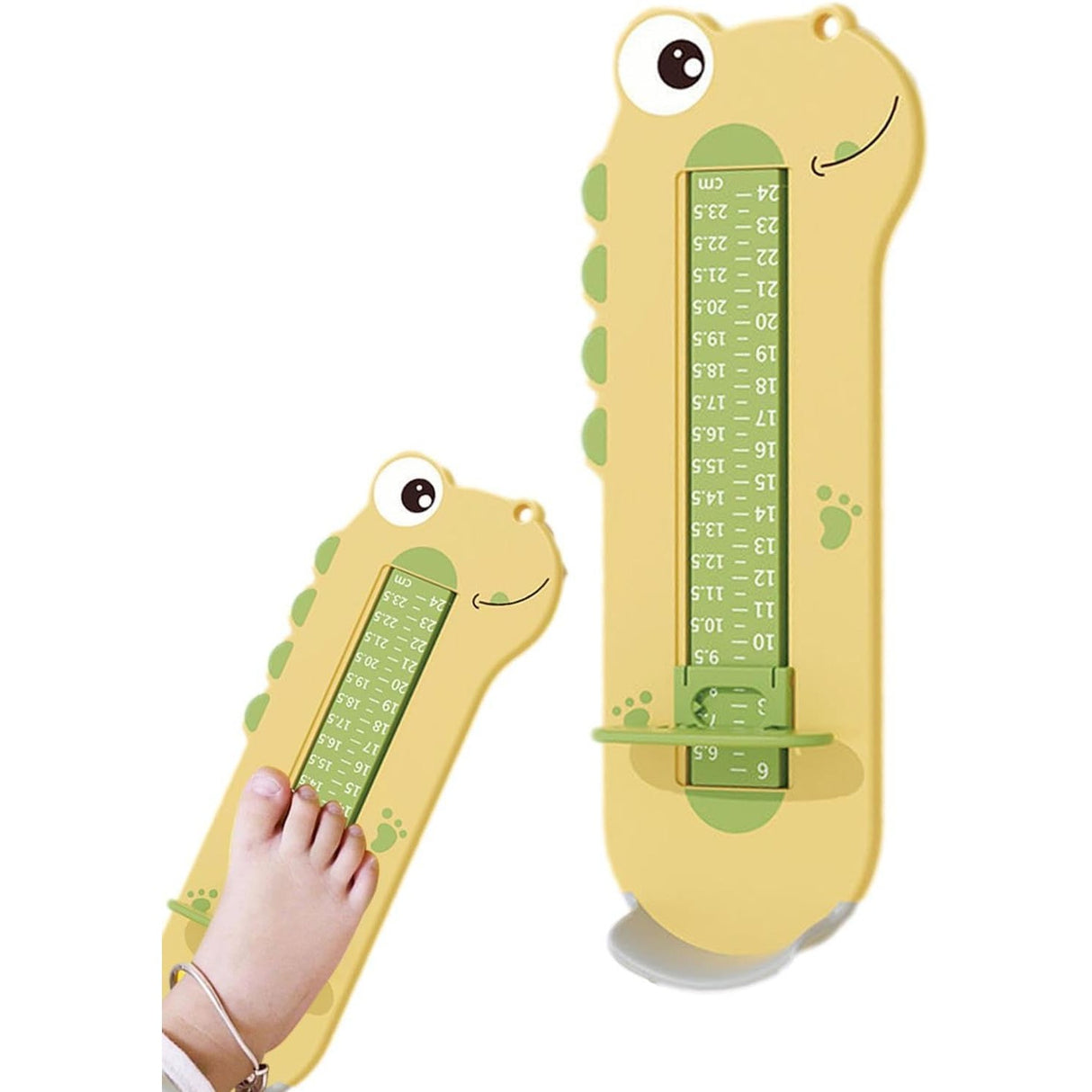 Dispozitiv de Masurat Talpa Piciorului pentru Bebelusi, Vivimall, 9-24, Model Dinozaur, Galben