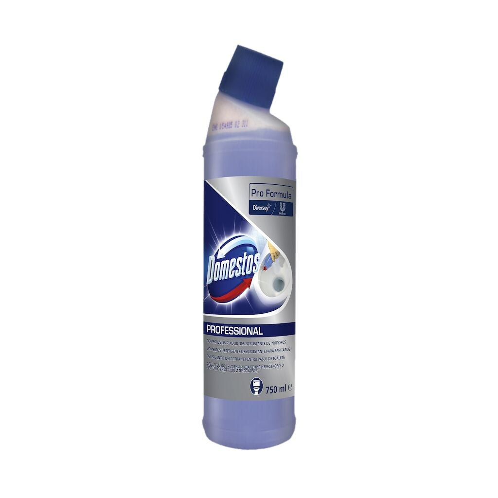 Detartrant profesional Domestos Professional 750ml pentru toaletă, vedere frontală flacon