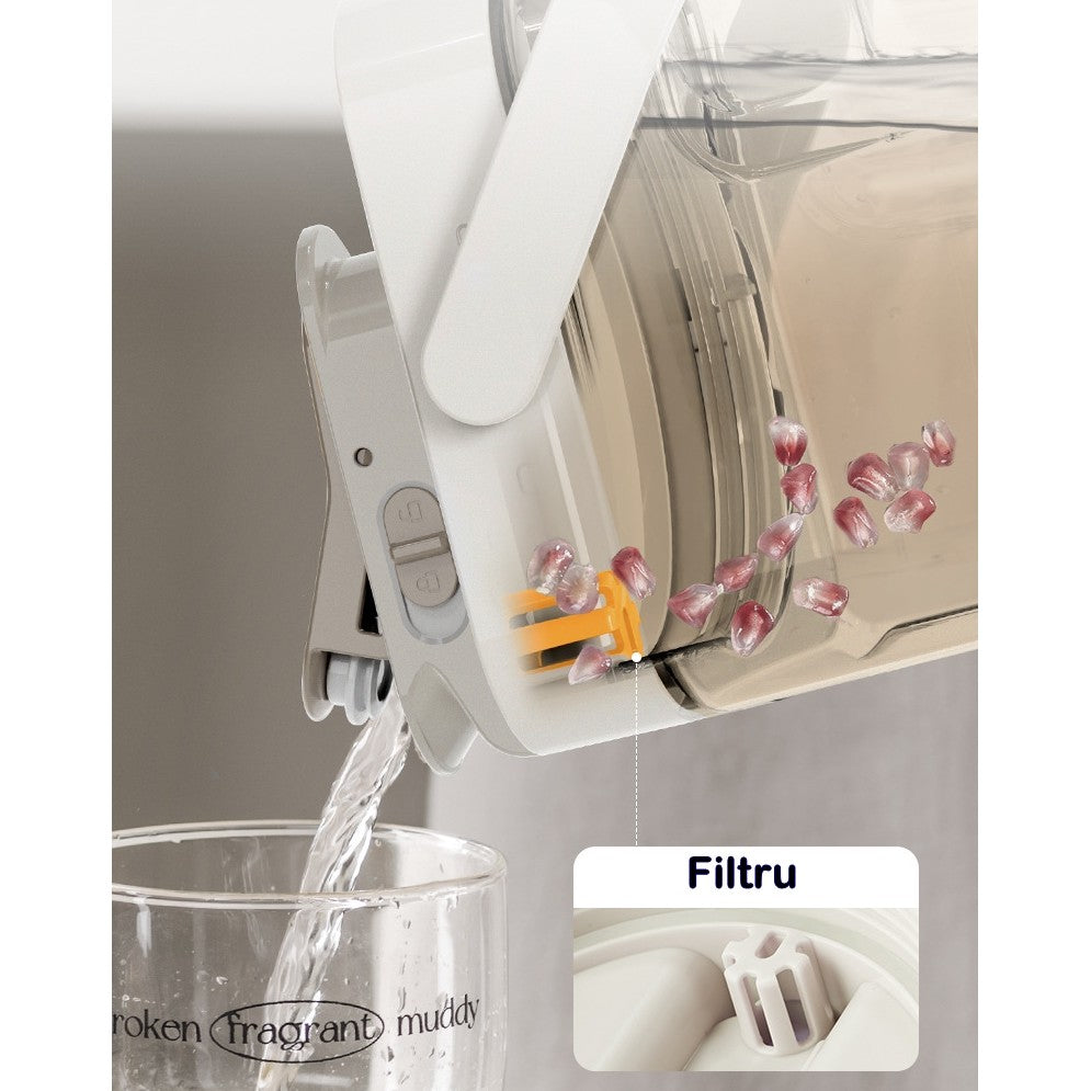 Dozator portabil pentru bauturi Vivimall, 3.5 litri, capac etans, duza deschidere/inchidere, recipent din plastic, gradat, filtru, maner, 29.7 x 14.1 x 14.4 cm, pentru diverse bauturi, alb - vivimall.ro