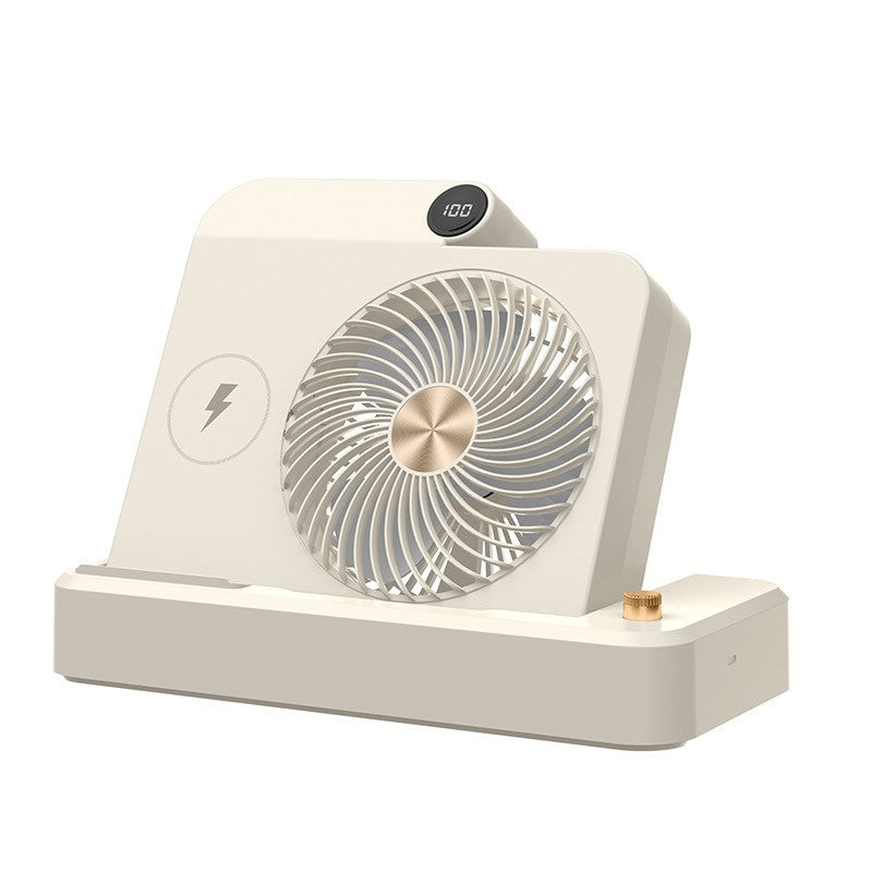 Ventilator 2in1, Flippy, Functie Incarcare Telefon Wireless, 100 Trepte de Viteza, 2400 mAh, 5V, 2A, 25 x 16.5 x 24 cm, Bej - vivimall.ro