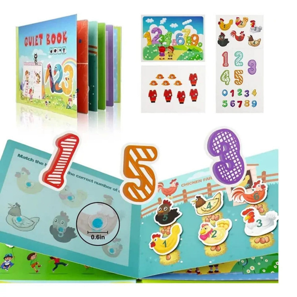Stickere reutilizabile velcro Flippy Busy Book Numere, copil lipind figurine pe pagină interactivă