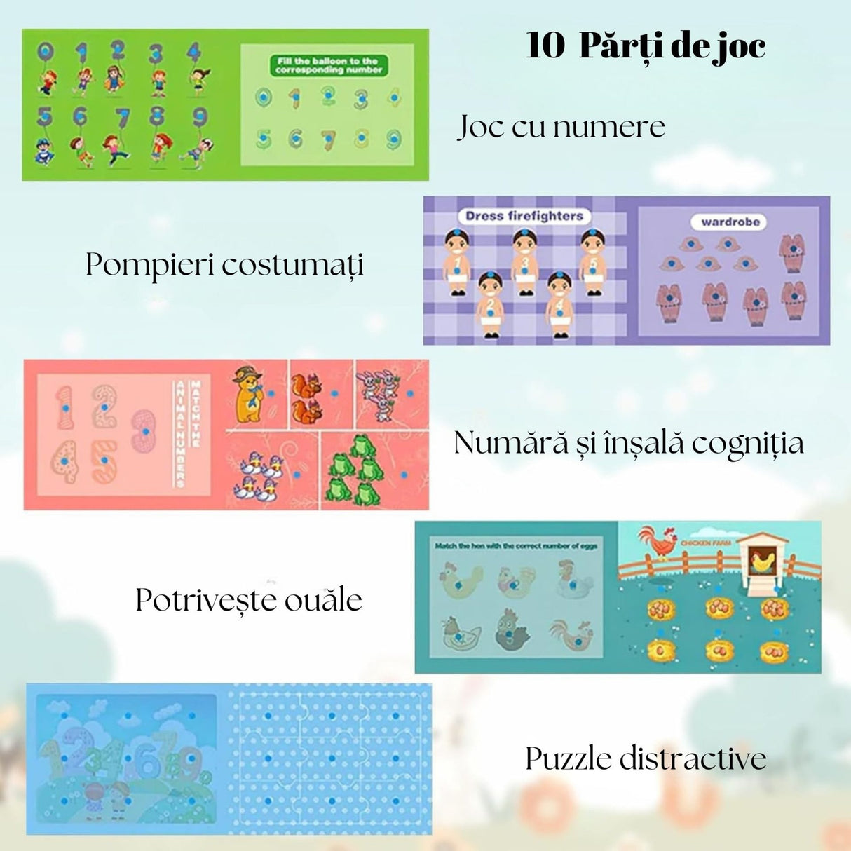 Quiet Book Flippy carton plastifiat cu colțuri rotunjite, detaliu material durabil și impermeabil