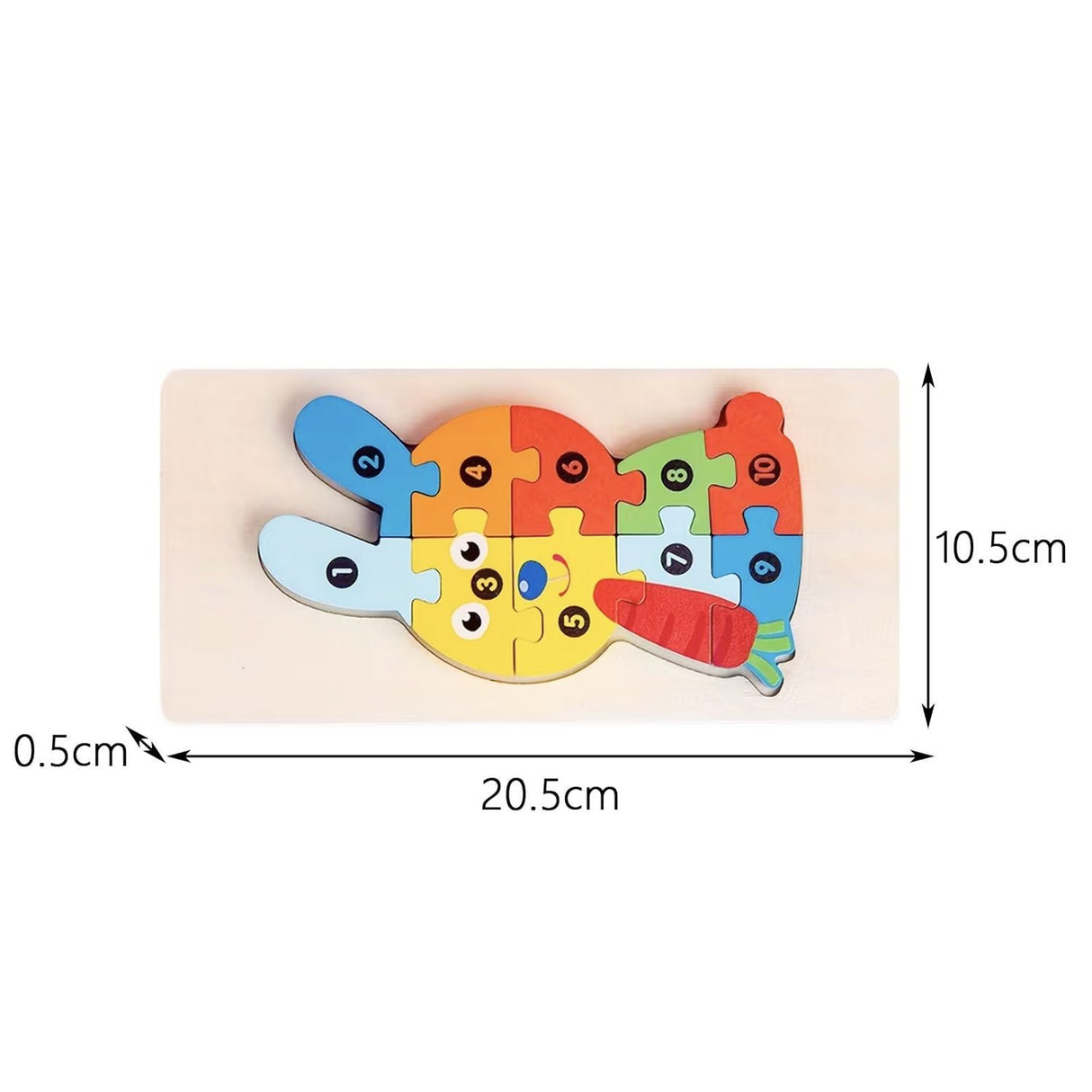 Puzzle lemn 3D Montessori Flippy, dimensiuni 20,5 x 10,5 cm, vedere de sus