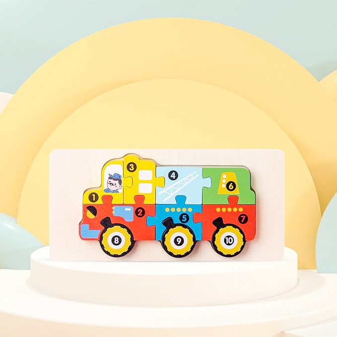 Puzzle lemn Montessori Flippy, 11 piese colorate, stimulare motricitate fină și coordonare