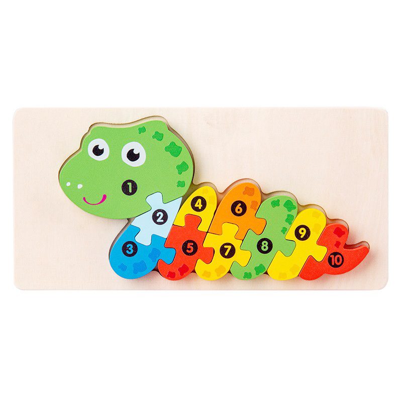 Puzzle din lemn 3D Flippy model Șarpe, 11 piese colorate Montessori pentru copii 0-3 ani, vedere frontală