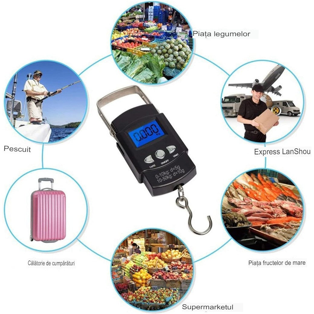 Cântar digital portabil cu cârlig 50 kg negru | FreshBox - vivimall.ro