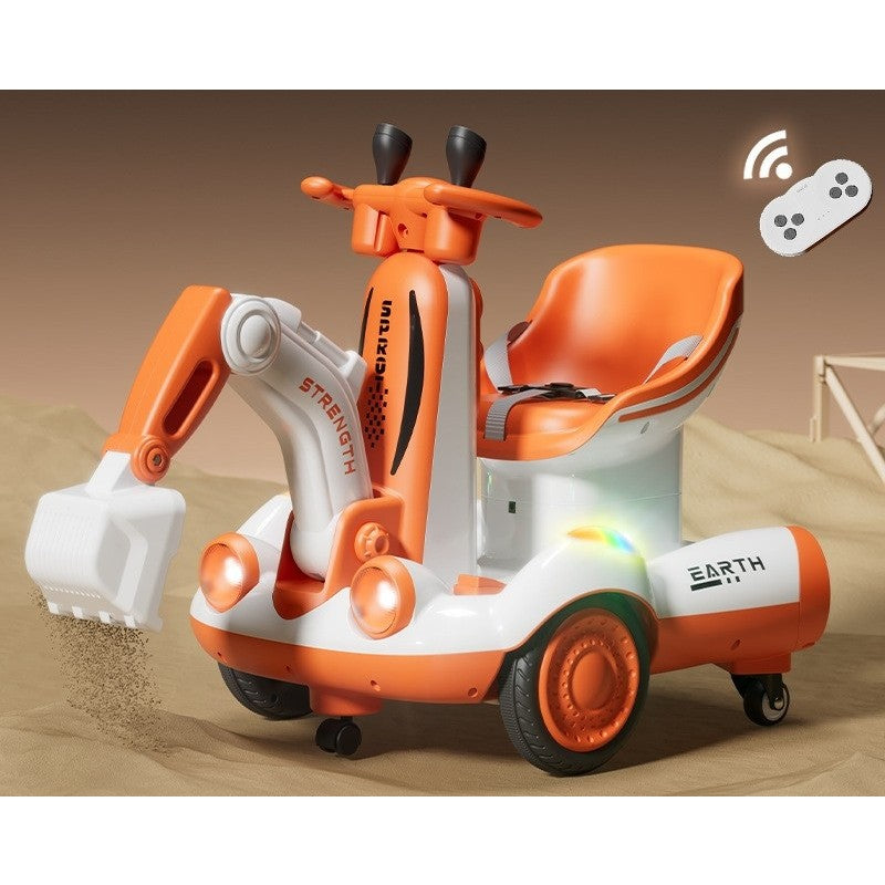 Excavator Electric, Flippy, pe 4 Roti Antiderapante, cu Telecomanda, Brat Controlat Electric, cu Telecomanda, +2 Ani, Portocaliu