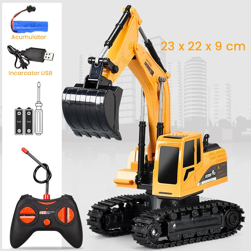 Excavator Jucarie pentru Copii, Vivimall, Jucarie Excavator cu Telecomanda, Jucarie de Constructie, Acumulator cu Incarcare USB, 23 x 22 x 9 cm, Portocaliu - vivimall.ro