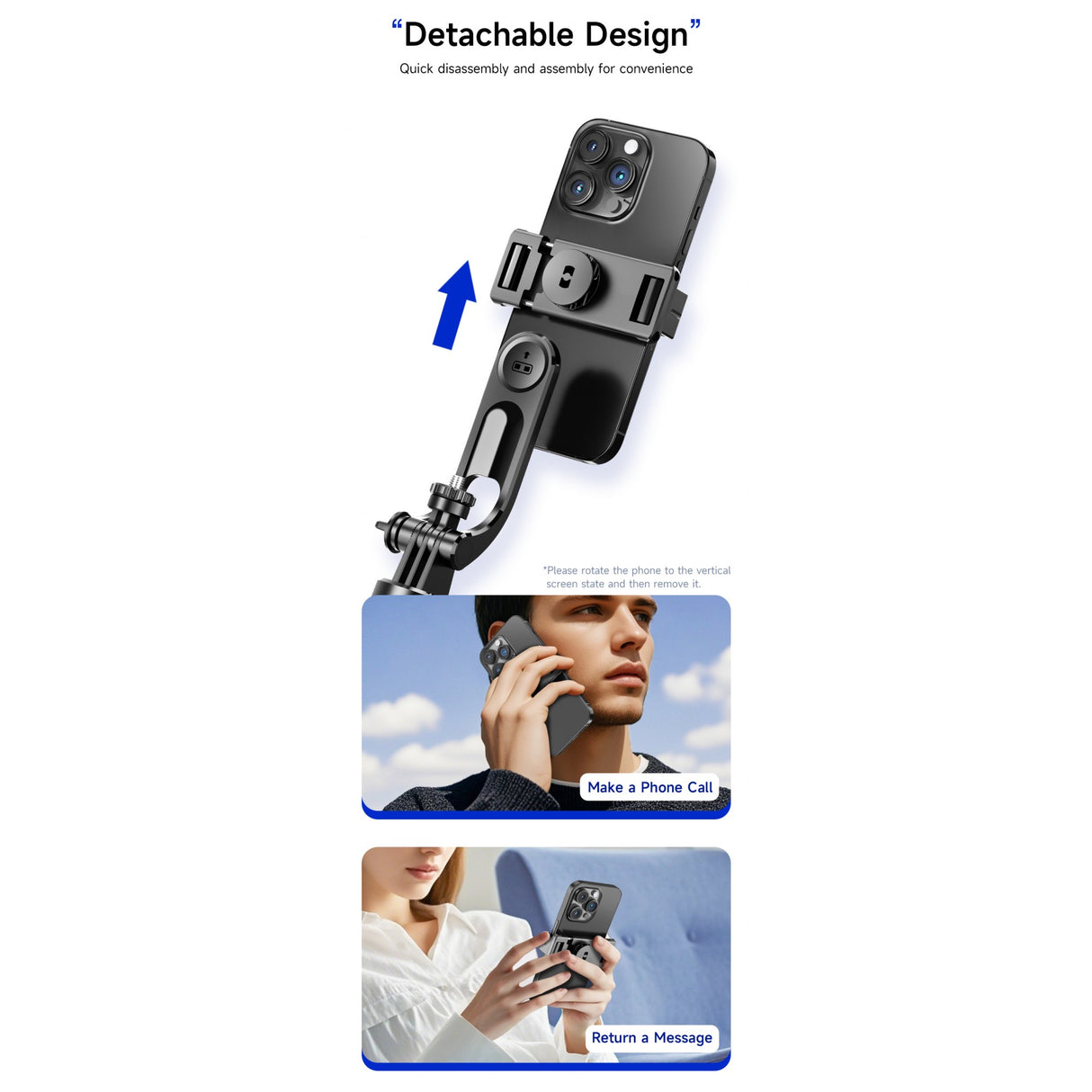 Detaliu mecanism pliabil selfie stick trepied Flippy F16, model negru