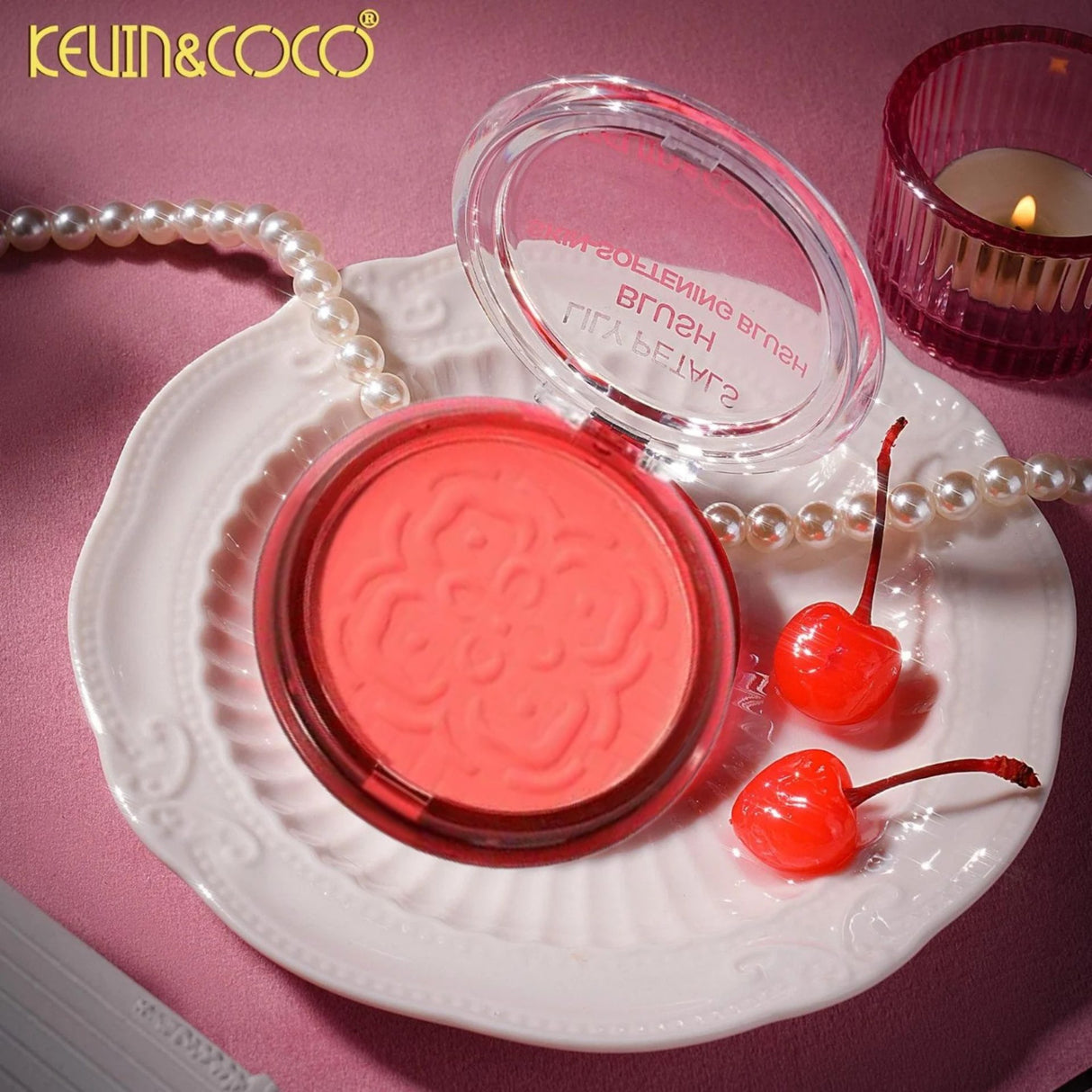 Fard de Obraz, Kevin&Coco, Blush Compact, Textura Fina, Pentru Toate Tipurile de Ten , 9.3 g, 7.5 x 7.5 x 2.1 cm, Model Eternity, Roz/Coral - vivimall.ro