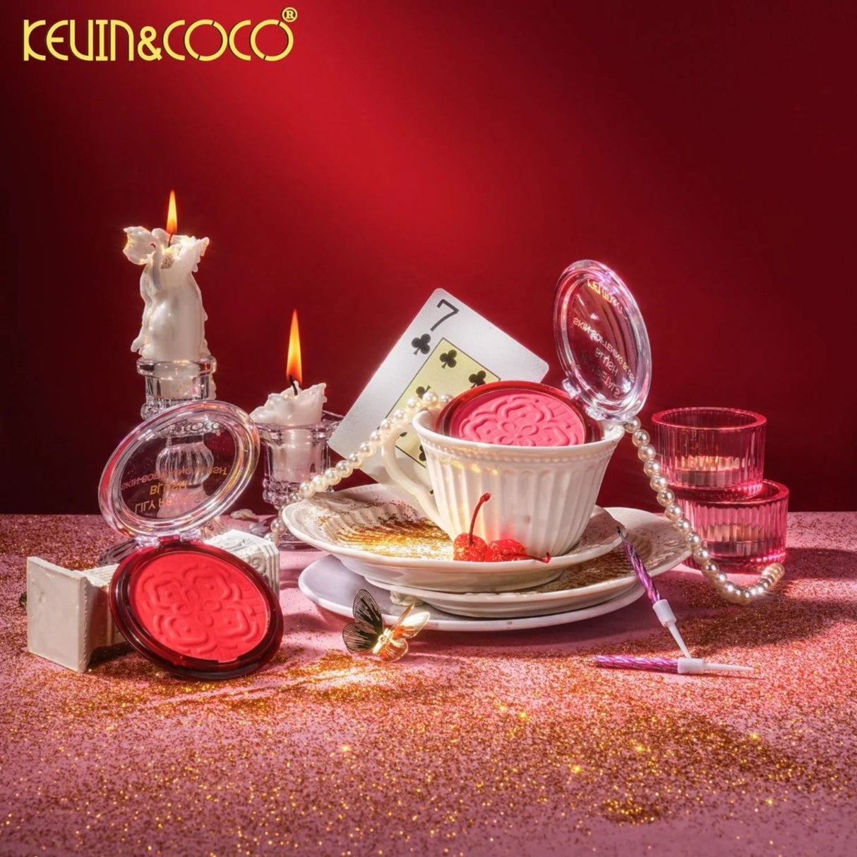 Fard de Obraz, Kevin&Coco, Blush Compact, Textura Fina, Pentru Toate Tipurile de Ten , 9.3 g, 7.5 x 7.5 x 2.1 cm, Model Eternity, Roz/Coral - vivimall.ro