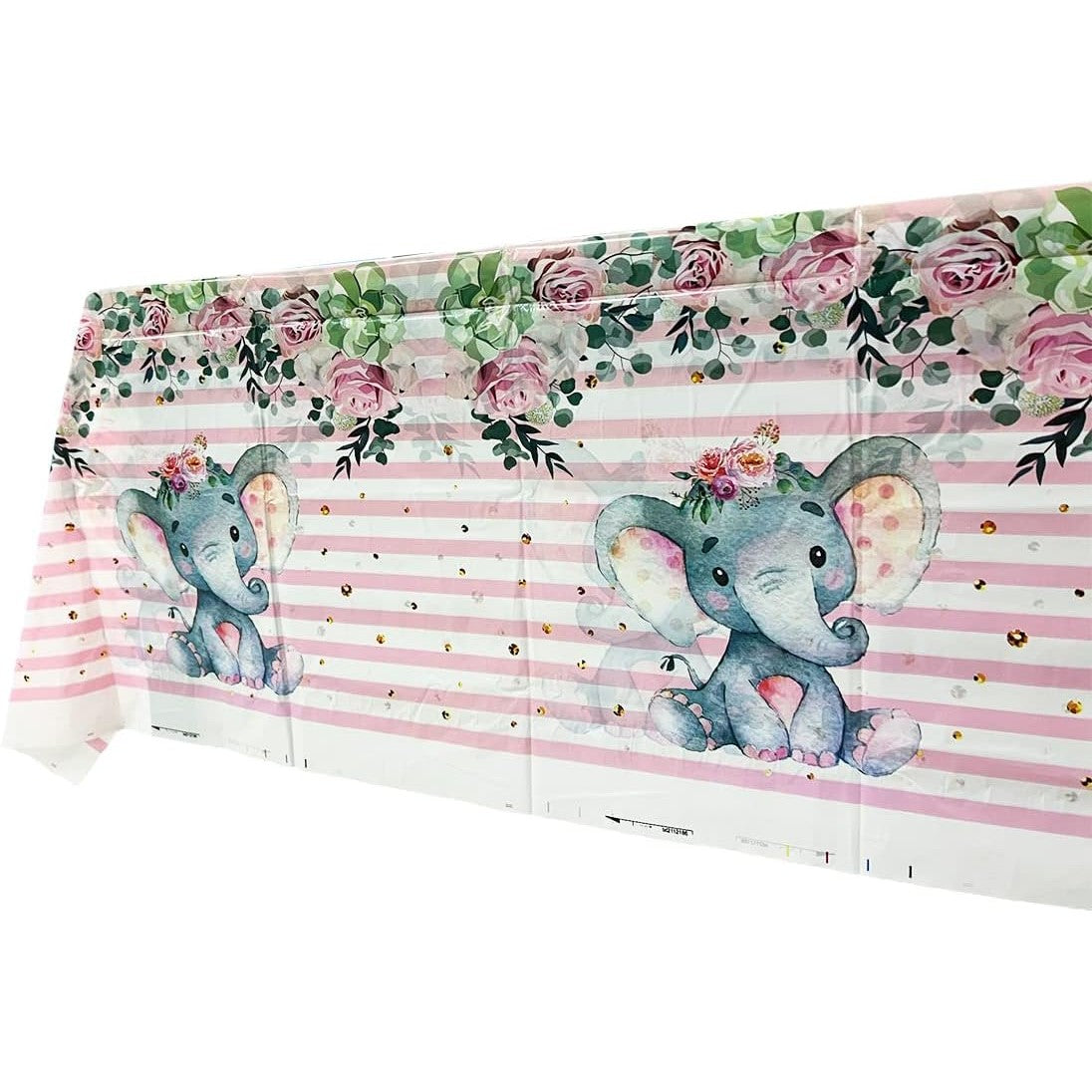 Fata de Masa, Vivimall, din Plastic, Imprimeu Elefanti, 180 x 108 cm, Roz