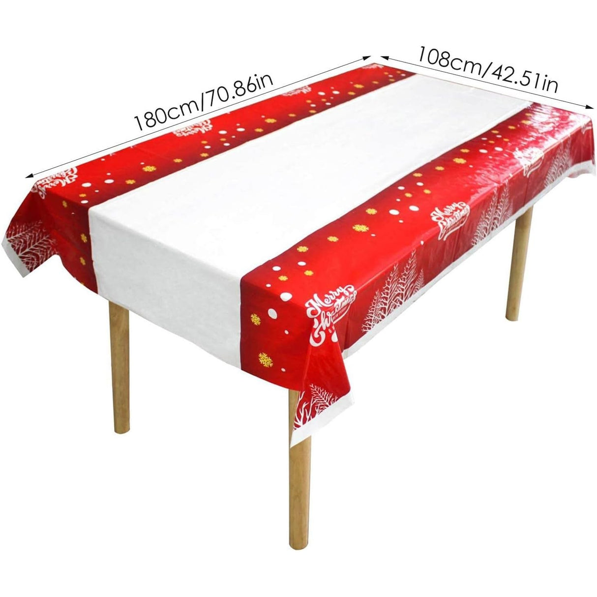 Fata de masa dreptunghiulara Vivimall, PVC, 2.5 mm grosime, imprimeu Merry Christmas, potrivit pentru Craciun, utilizare multipla, 180 x 108 cm, alb - vivimall.ro