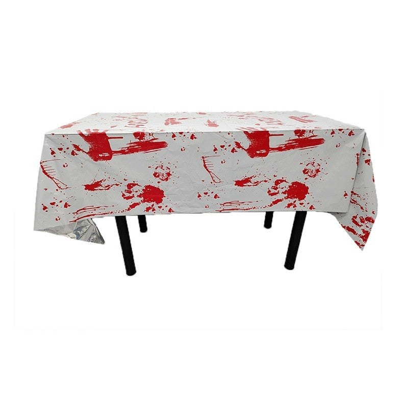 Fata de Masa, Flippy, din Folie, Imprimeu Halloween - Help Me, 137 x 183 cm, Alb/Rosu