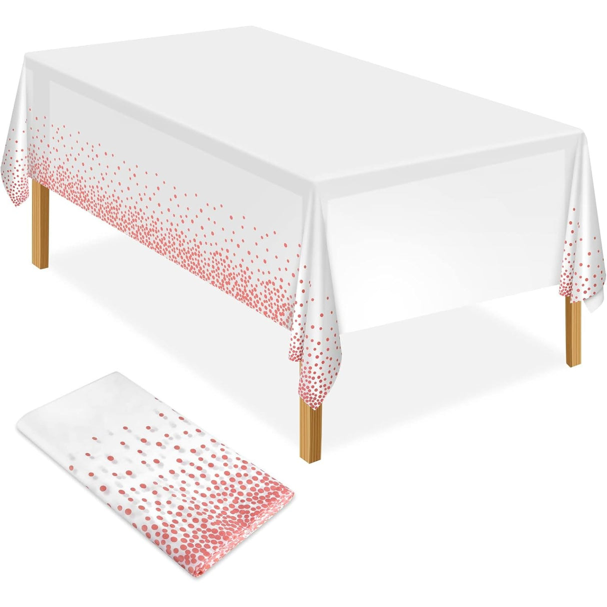 Fata de Masa, Vivimall, din PEVA, Imprimeu Buline, 137 x 274 cm, Impermeabila, Fara Pete, Curatare Rapida, Roz Gold