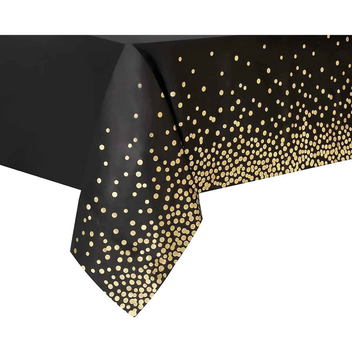 Fata de Masa, Vivimall, din PEVA, Imprimeu Buline Aurii, 137 x 274 cm, Impermeabila, Fara Pete, Curatare Rapida, Negru