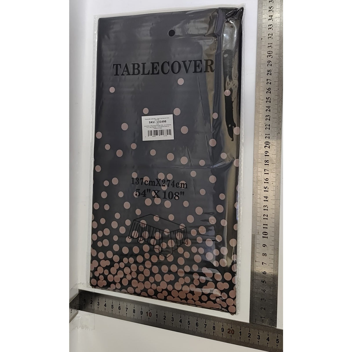 Fata de Masa, Vivimall, din PEVA, Imprimeu Buline Roz, 137 x 274 cm, Impermeabila, Fara Pete, Curatare Rapida, Negru