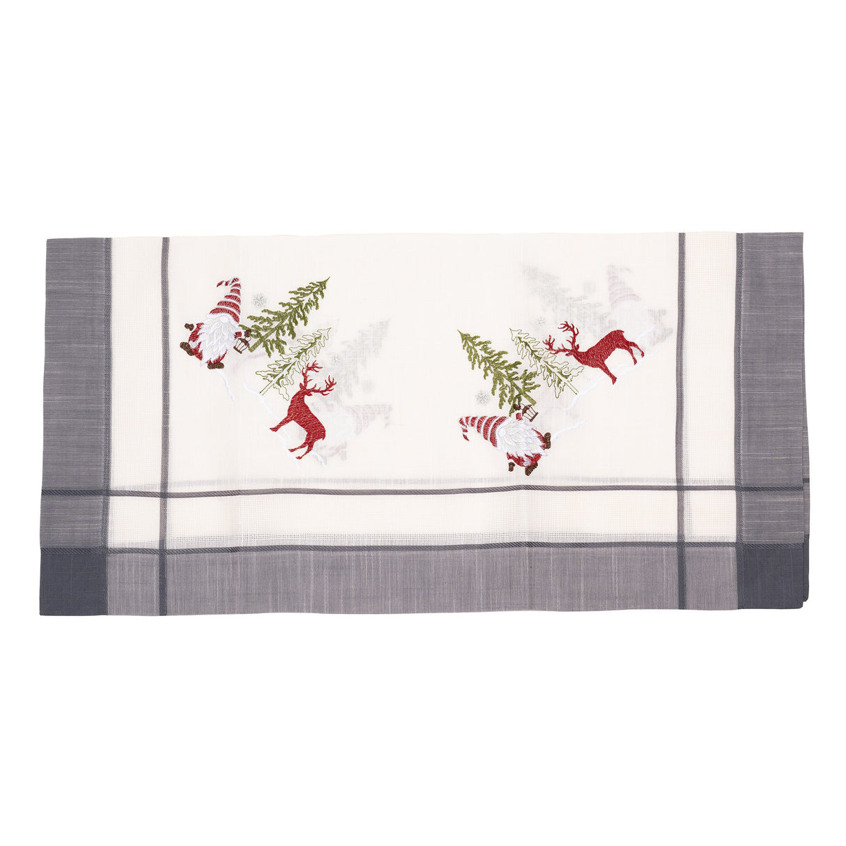 NU ARE - Fata de Masa Flippy, Material In Brodat, cu Motiv mos Craciun si Reni, 85 x 85 cm, Gri