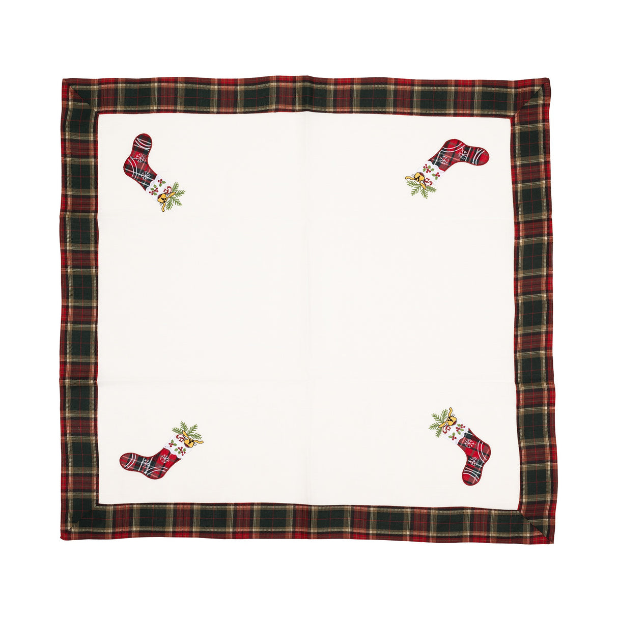 Fata de Masa Flippy, Material In Brodat, cu Motive de Craciun Ghetute, 180 x 40 cm, Alb