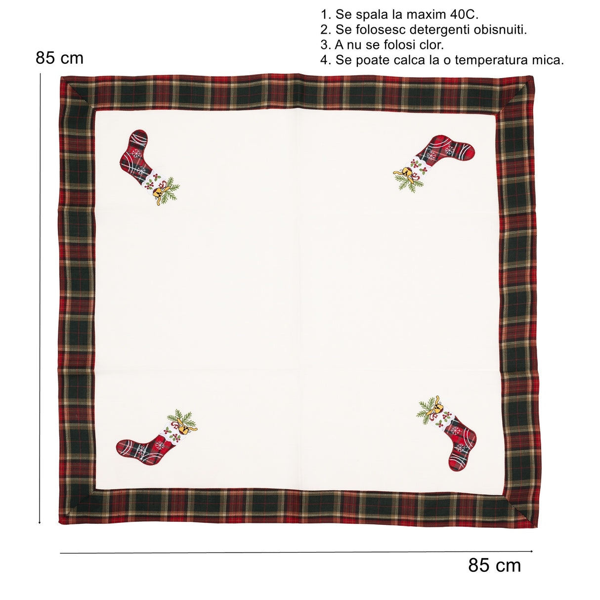 Fata de Masa Flippy, Material In Brodat, cu Motive de Craciun Ghetute, 180 x 40 cm, Alb