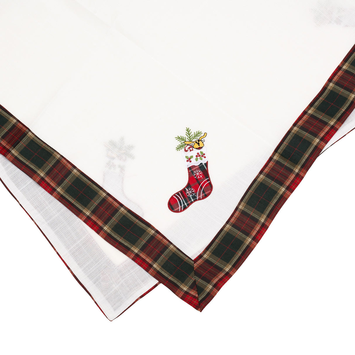 Fata de Masa Flippy, Material In Brodat, cu Motive de Craciun Ghetute, 180 x 40 cm, Alb