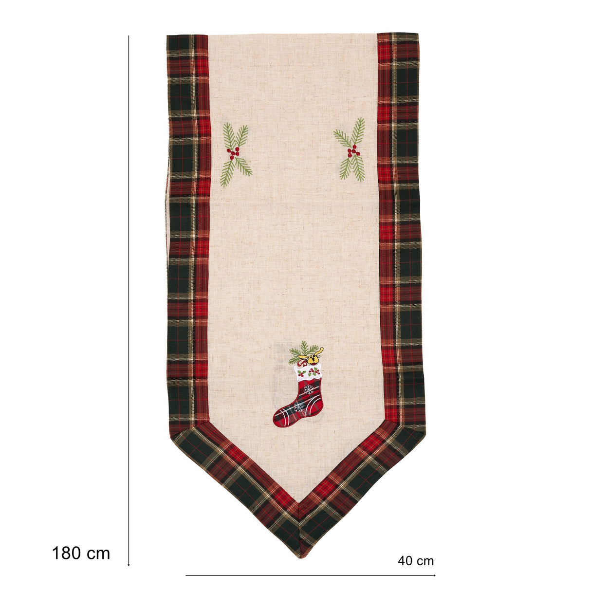 Fata de Masa Flippy, Material In Brodat, cu Motive de Craciun Ghetute, 180 x 40 cm, Crem