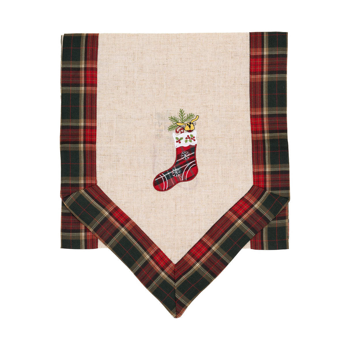 Fata de Masa Flippy, Material In Brodat, cu Motive de Craciun Ghetute, 180 x 40 cm, Crem