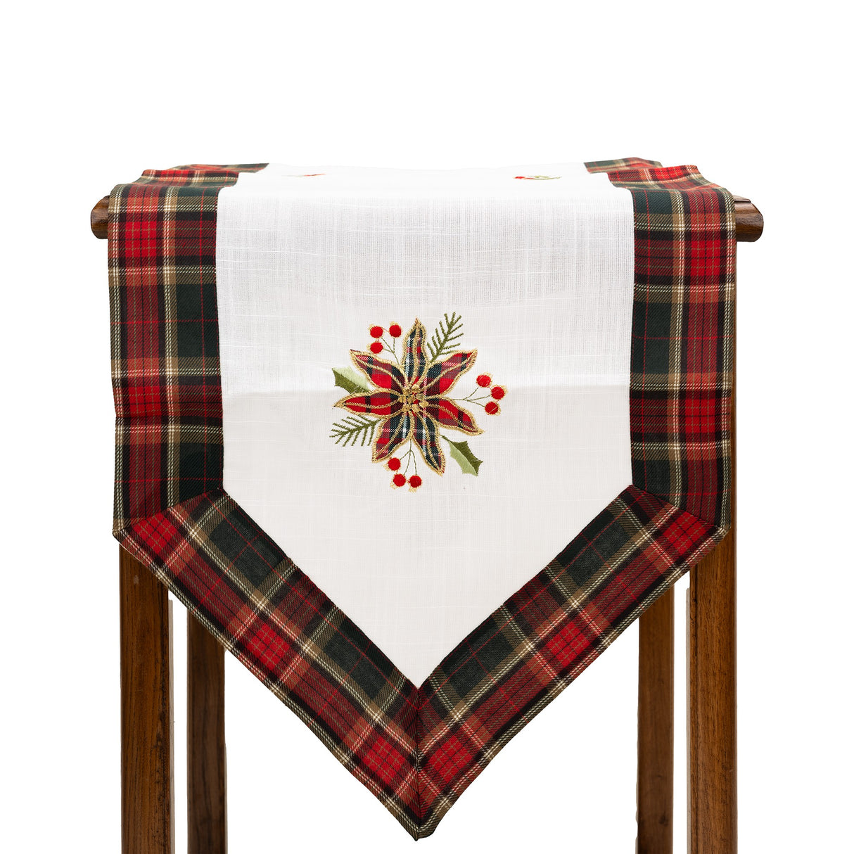 Fata De Masa Material In Brodat, Cu Motive Florale De Craciun