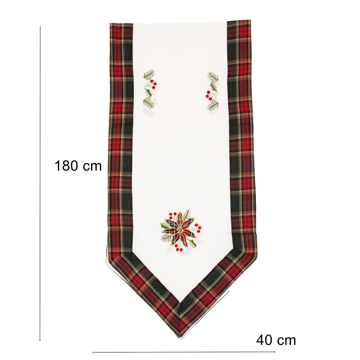 Fata de Masa Flippy, Material In Brodat, cu Motive Florale de Craciun, 180 x 40 cm, Crem