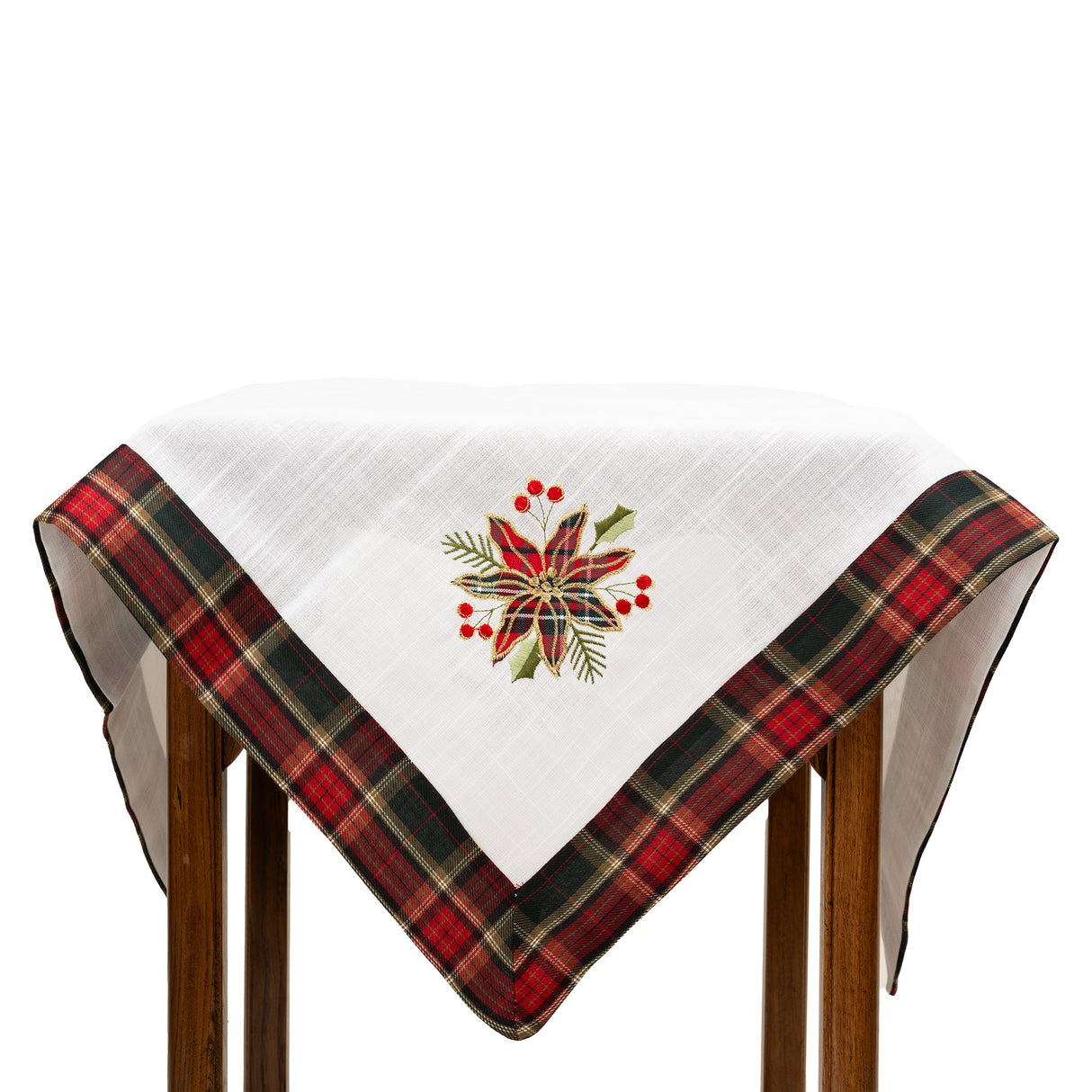 Fata De Masa Material In Brodat, Cu Motive Florale De Craciun