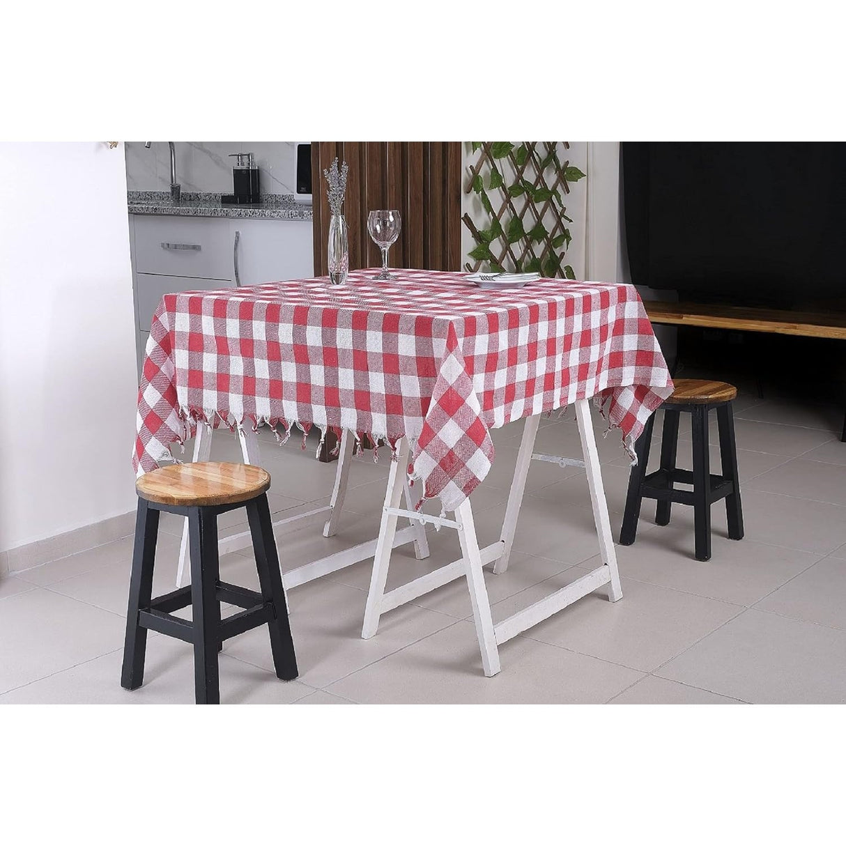 Fata de masa in carouri Flippy, Material Textil, 130 x 180 cm, Rosu