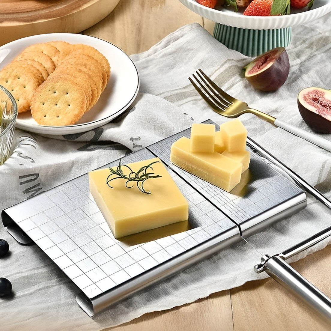 Feliator de Branza, Vivimall, din Otel Inoxidabil, 5 Fire de Rezerva, Maner Ergonomic, Scara de Masurare, 24x21cm, Argintiu - vivimall.ro